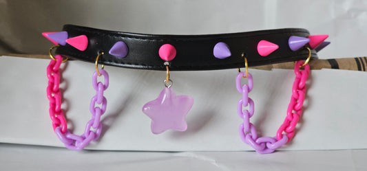 Pink and Purple Spiky Chain Choker (Fits 16in - 19in)